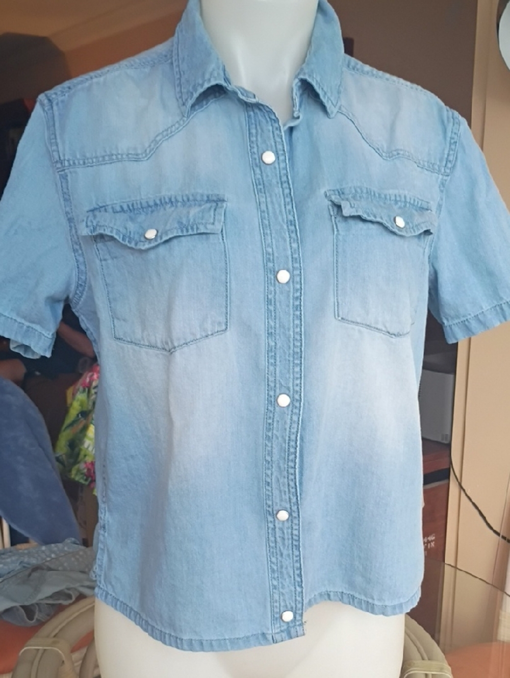 Light Wash Denim Short Sleeve Button-Up Shirt